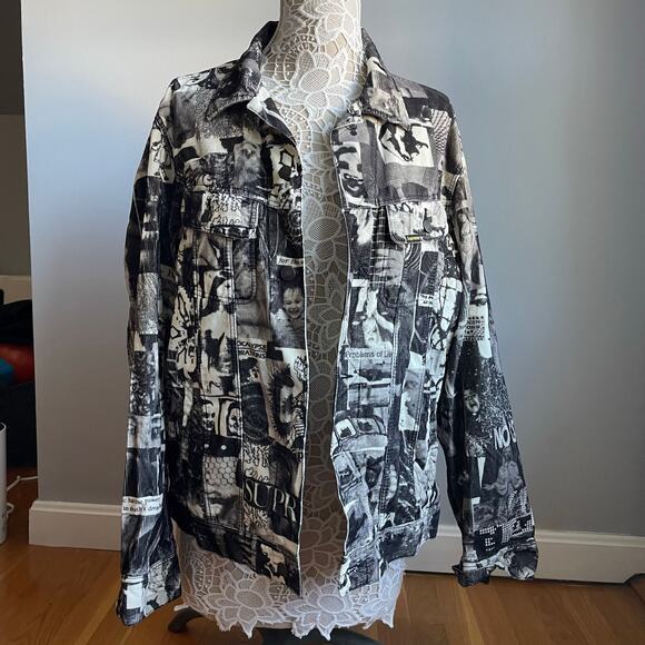 Supreme 2018 Vibrations Corduroy Trucker Jacket sz Large Black & White Men’s - Picture 2 of 9